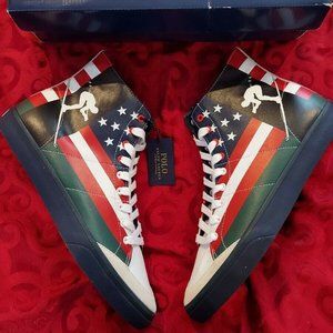New Polo Ralph Lauren Solomon Canvas Shoes Suicide USA Flag Sui Ski Men's 14D